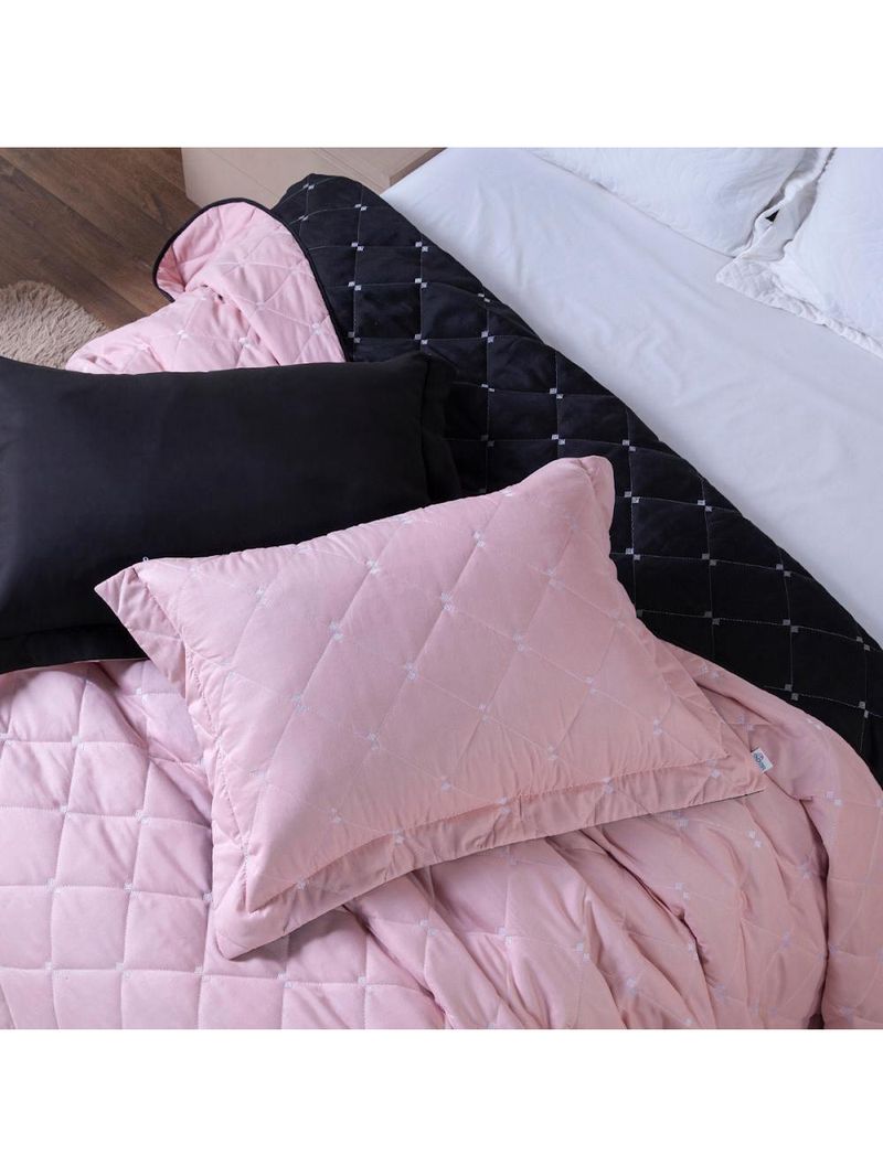 Kit Cobre Leito Dupla Face Casal Padrão 3 Peças Bordado Essence Hipercal 400 Fios 100% Poliéster - Rosê