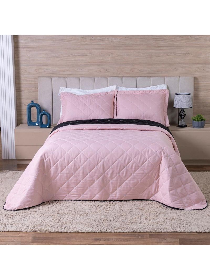 Kit Cobre Leito Dupla Face Casal Queen 3 Peças Bordado Essence Hipercal 400 Fios 100% Poliéster - Rosê