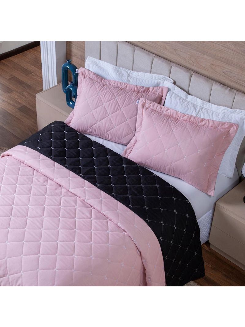 Kit Cobre Leito Dupla Face Casal Queen 3 Peças Bordado Essence Hipercal 400 Fios 100% Poliéster - Rosê