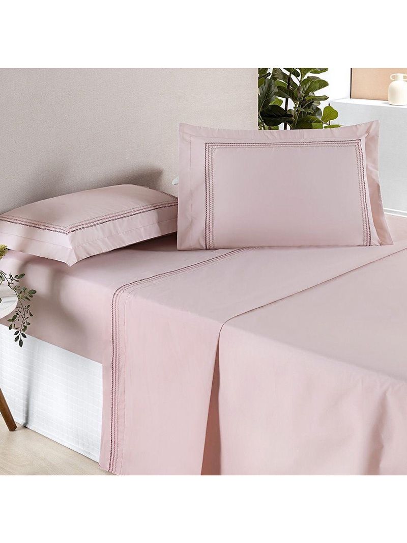 Jogo De Cama Ellos 200 Fios Queen 04 Peças 80% Algodão / 20% Poliéster - Rosa