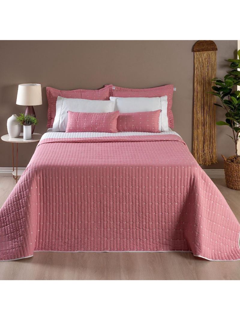 Kit Cobre Leito Casal Padrão 3 Peças Bordado Urbany Hipercal 400 Fios 100% Poliéster - Rosê