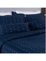 Kit Cobre Leito Casal Padrão 3 Peças Bordado Urbany Hipercal 400 Fios 100% Poliéster - Azul Marinho