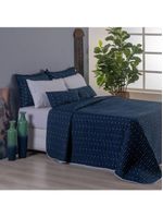 Kit Cobre Leito Casal Padrão 3 Peças Bordado Urbany Hipercal 400 Fios 100% Poliéster - Azul Marinho