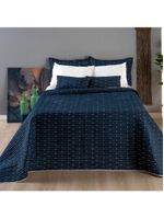 Kit Cobre Leito Casal Padrão 3 Peças Bordado Urbany Hipercal 400 Fios 100% Poliéster - Azul Marinho
