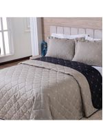 Kit Cobre Leito Dupla Face Casal Queen 3 Peças Bordado Essence Hipercal 400 Fios 100% Poliéster - Cáqui