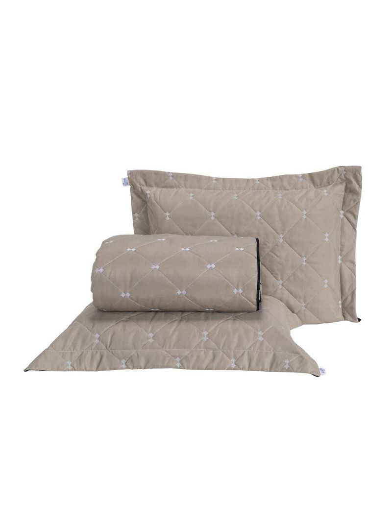 Kit Cobre Leito Dupla Face Casal Queen 3 Peças Bordado Essence Hipercal 400 Fios 100% Poliéster - Cáqui