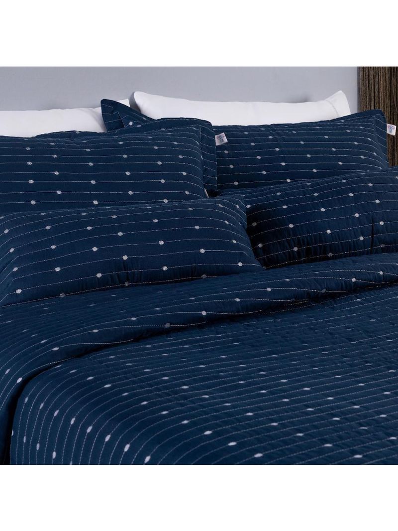 Kit Cobre Leito Casal Padrão 3 Peças Bordado Urbany Hipercal 400 Fios 100% Poliéster - Azul Marinho
