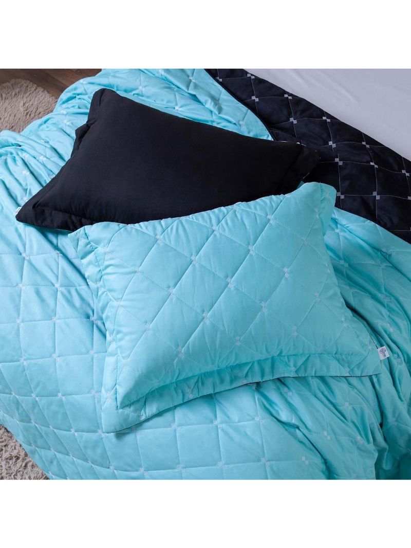 Kit Cobre Leito Dupla Face Casal Padrão 3 Peças Bordado Essence Hipercal 400 Fios 100% Poliéster - Verde Tiffany