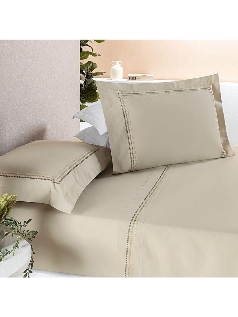 Jogo De Cama Ellos 200 Fios Queen 04 Peças 80% Algodão / 20% Poliéster - Caqui