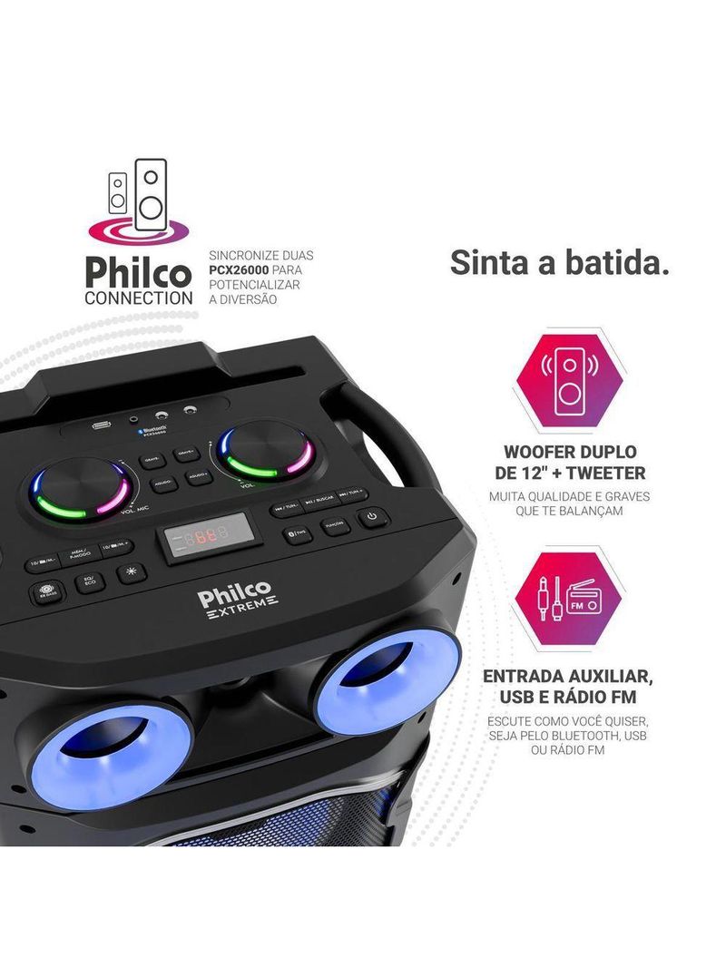 Caixa de Som Amplificada Philco Flash Light 2600W PCX26000 Bivolt