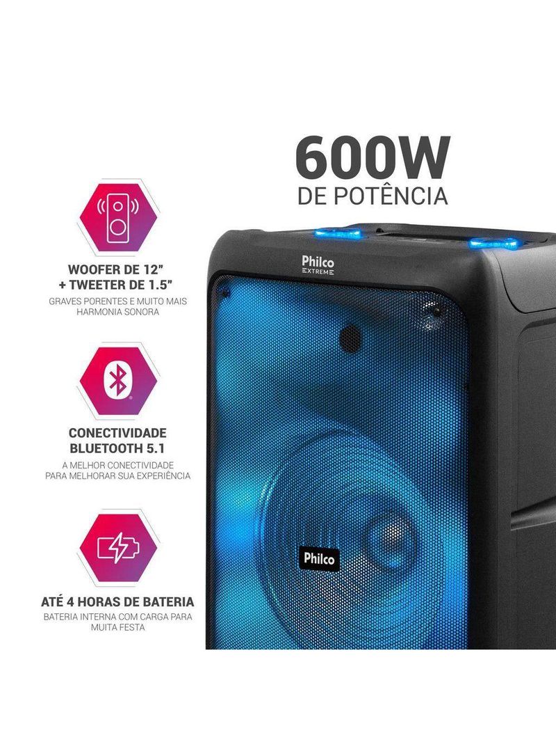 Caixa De Som Amplificada Philco Bluetooth V51 600W PCX5200 Bivolt