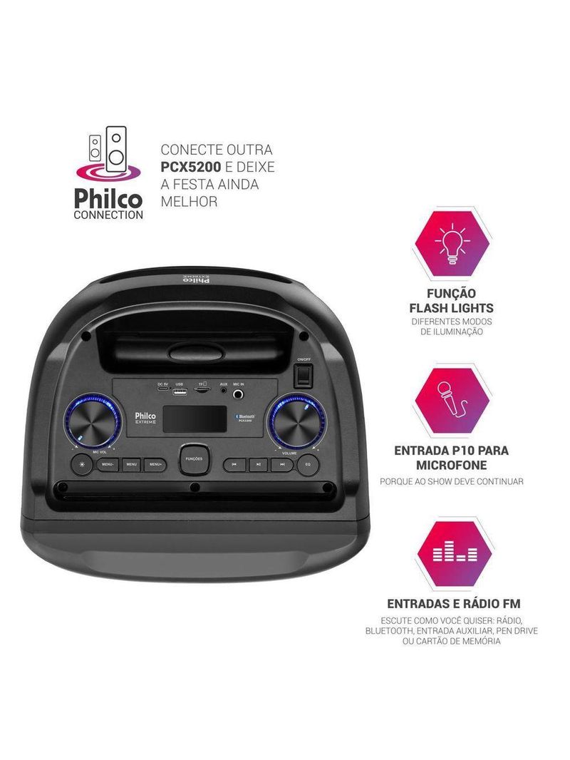Caixa De Som Amplificada Philco Bluetooth V51 600W PCX5200 Bivolt