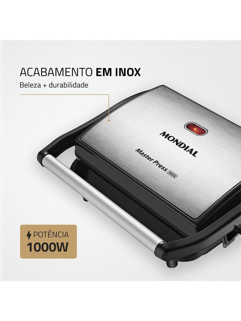Sanduicheira E Grill Mondial Press Antiaderente Preto-inox 127 V