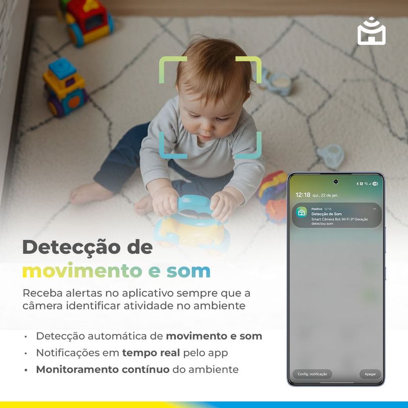 Smart Câmera 360° Bot Wi-Fi 3ª Geração - Positivo Casa Inteligente - 2K 4MP - Visão Noturna 10m - Áudio Bidirecional