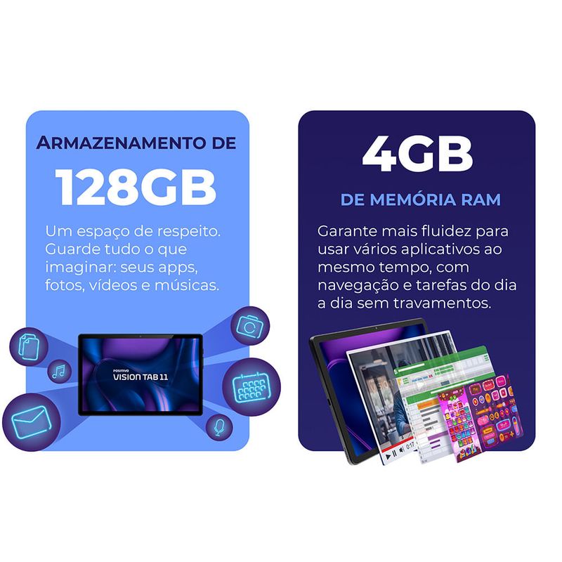Tablet Positivo Vision TAB 11 com Capa Teclado e Caneta 4GB RAM 128GB 4G 11” Full HD Octa-Core - Preto
