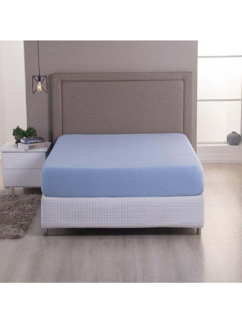 Lençol De Baixo Minimal Queen Avulso Com Elástico 01 Peça Malha 100% Algodão - Azul Claro