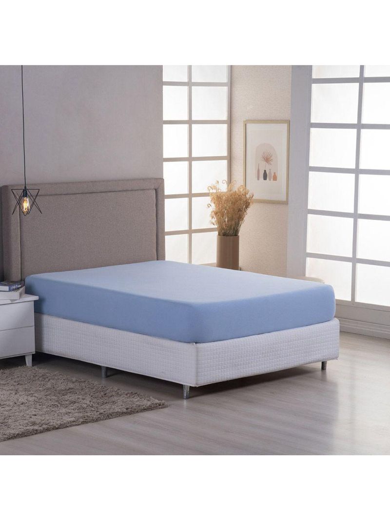 Lençol De Baixo Minimal Queen Avulso Com Elástico 01 Peça Malha 100% Algodão - Azul Claro