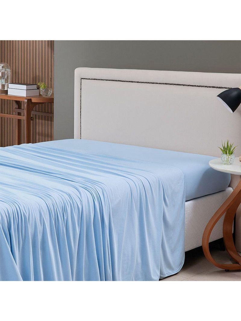 Lençol De Cima Avulso Minimal Liso Casal 01 Peça Malha 100% Algodão - Azul Claro