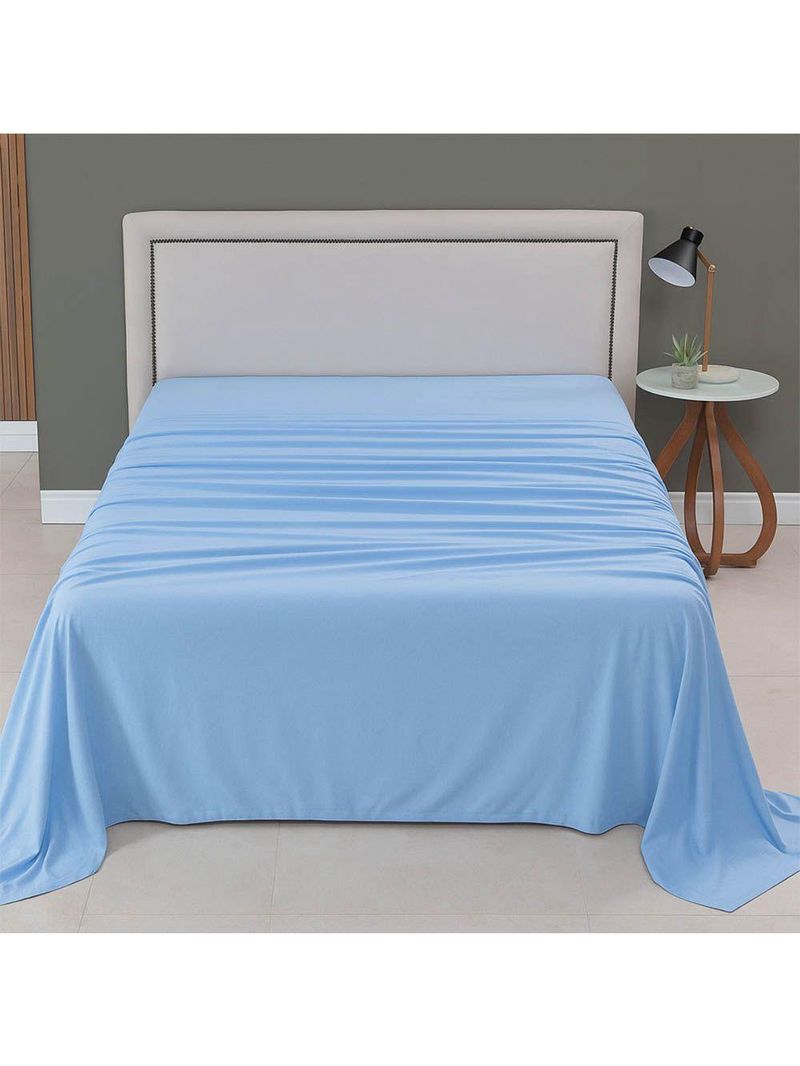 Lençol De Cima Avulso Minimal Liso Casal 01 Peça Malha 100% Algodão - Azul Claro
