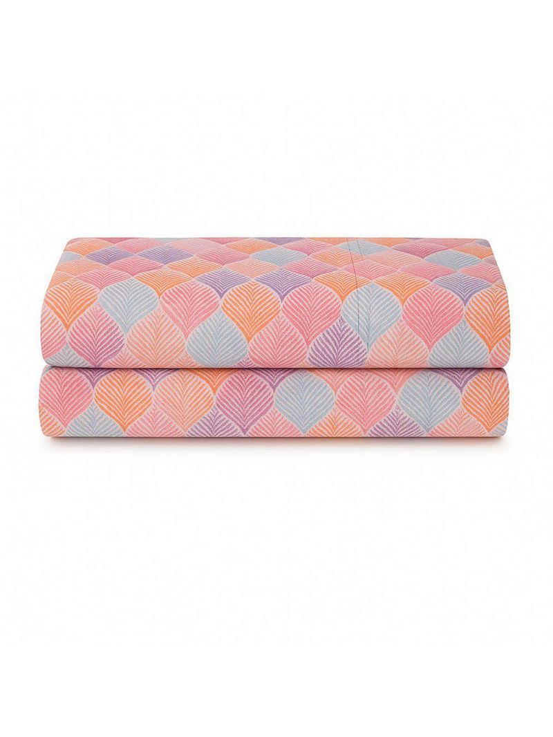 Lençol De Cima Avulso Luar Estampado Queen 01 Peça Malha 100% Algodão - Salmão Geométrico