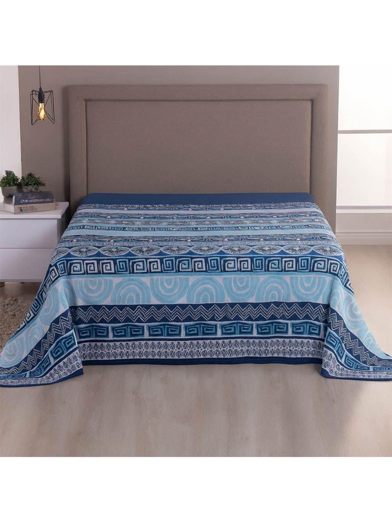Lençol De Cima Avulso Luar Estampado King 01 Peça Malha 100% Algodão - Azul Marinho Geométrico