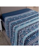 Lençol De Cima Avulso Luar Estampado King 01 Peça Malha 100% Algodão - Azul Marinho Geométrico