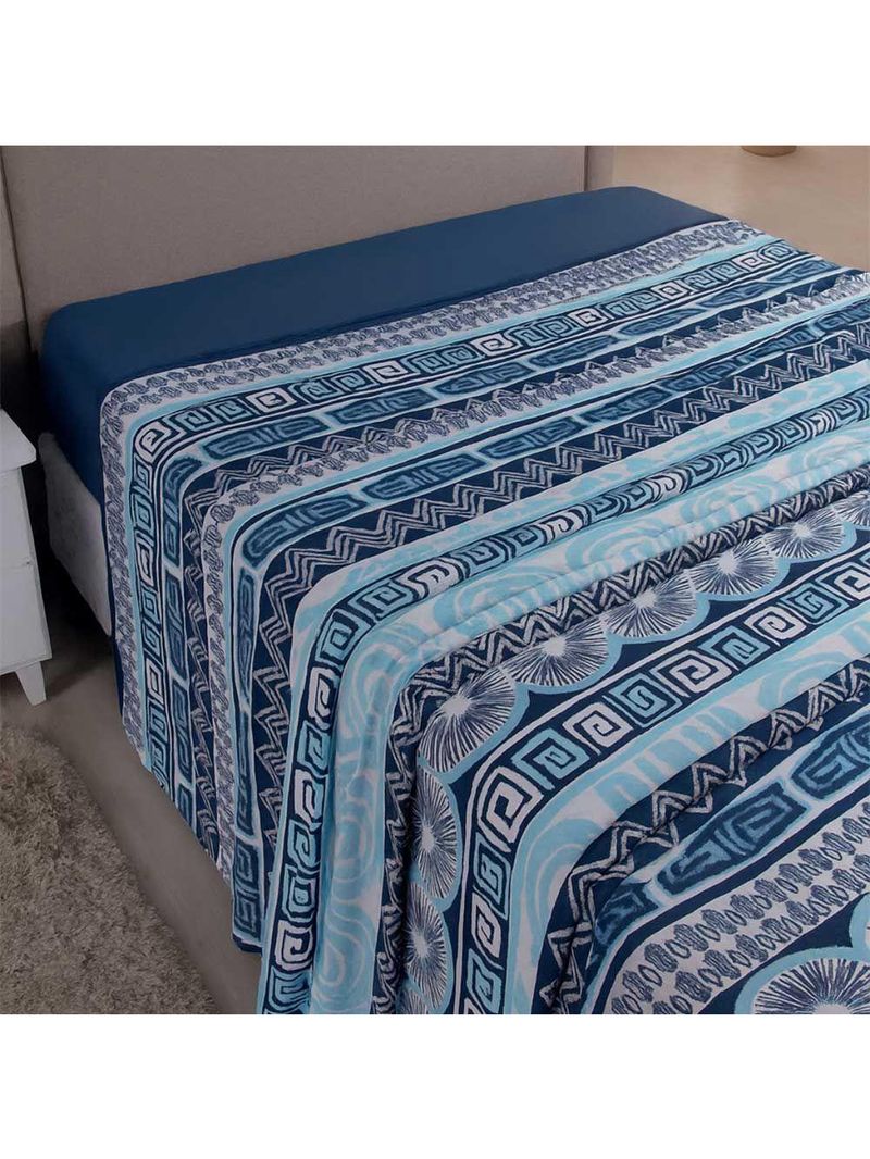 Lençol De Cima Avulso Luar Estampado King 01 Peça Malha 100% Algodão - Azul Marinho Geométrico