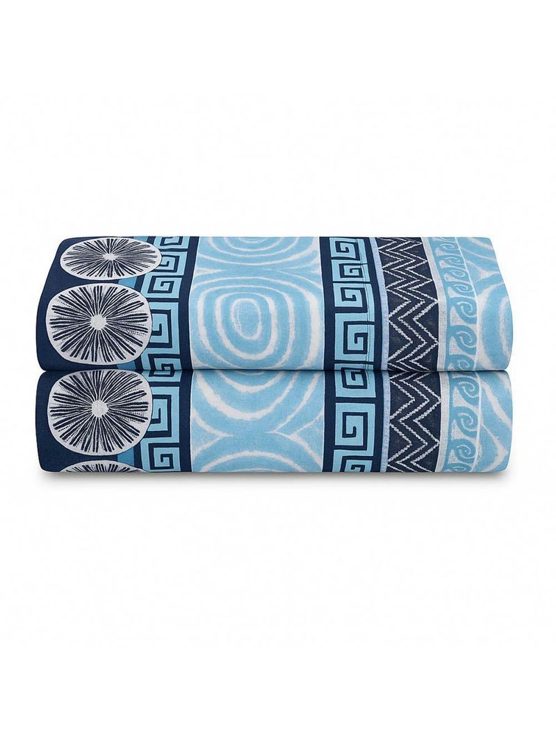 Lençol De Cima Avulso Luar Estampado King 01 Peça Malha 100% Algodão - Azul Marinho Geométrico