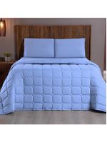 Kit Cobre Leito Colcha Minimal King 3 Peças Malha 100% Algodão - Azul Claro