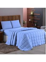 Kit Cobre Leito Colcha Minimal King 3 Peças Malha 100% Algodão - Azul Claro