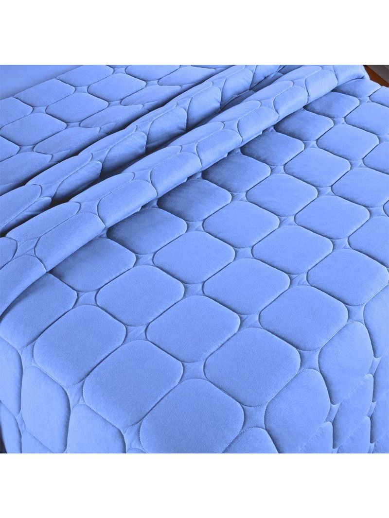 Kit Cobre Leito Colcha Minimal King 3 Peças Malha 100% Algodão - Azul Claro