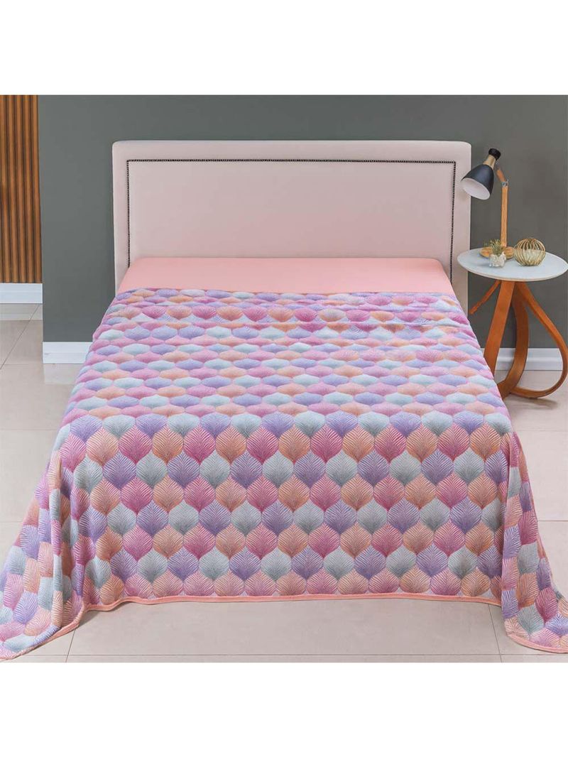 Lençol De Cima Avulso Luar Estampado Casal 01 Peça Malha 100% Algodão - Salmão Geométrico