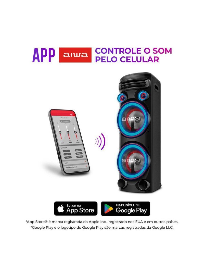 Caixa De Som Aiwa Torre Bluetooth 2300w Aws-t2w-02 Preto Bivolt