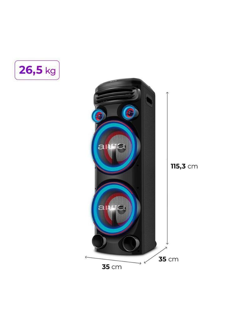 Caixa De Som Aiwa Torre Bluetooth 2300w Aws-t2w-02 Preto Bivolt