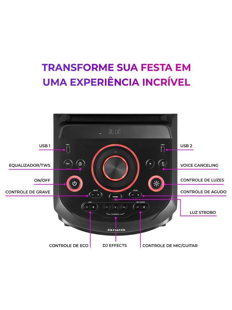 Caixa De Som Aiwa Torre Bluetooth 2300w Aws-t2w-02 Preto Bivolt