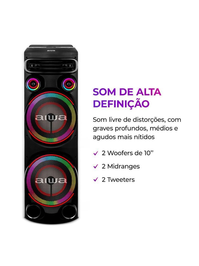 Caixa De Som Aiwa Torre Bluetooth 2300w Aws-t2w-02 Preto Bivolt
