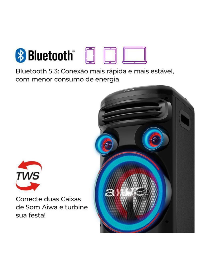 Caixa De Som Aiwa Torre Bluetooth 2300w Aws-t2w-02 Preto Bivolt