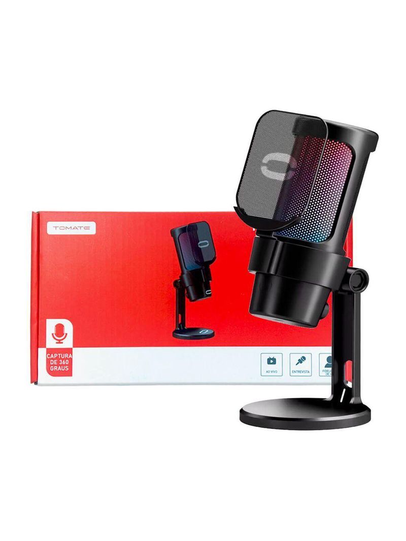 Microfone Gamer Condensador Rgb Alta Sensibilidade Preto