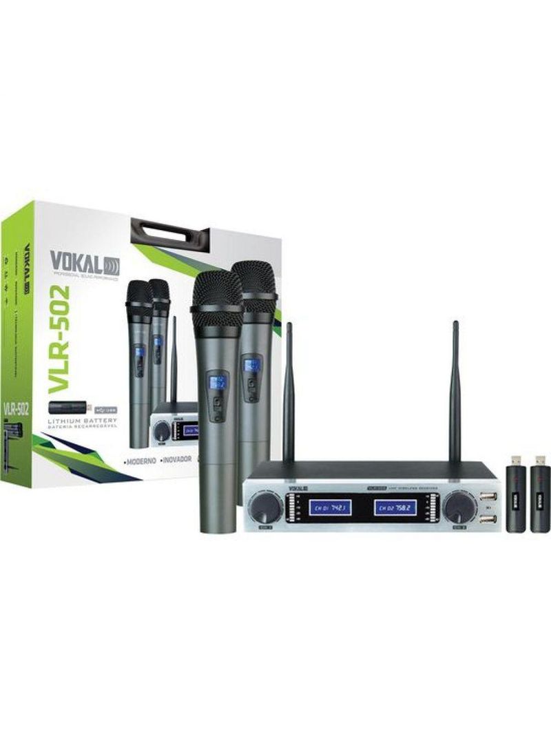 Microfone De Mão Duplo Vlr-502 Cromado Vokal