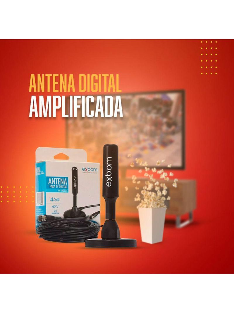 Antena Digital Portátil Amplificada 5 Metros Interna Externa