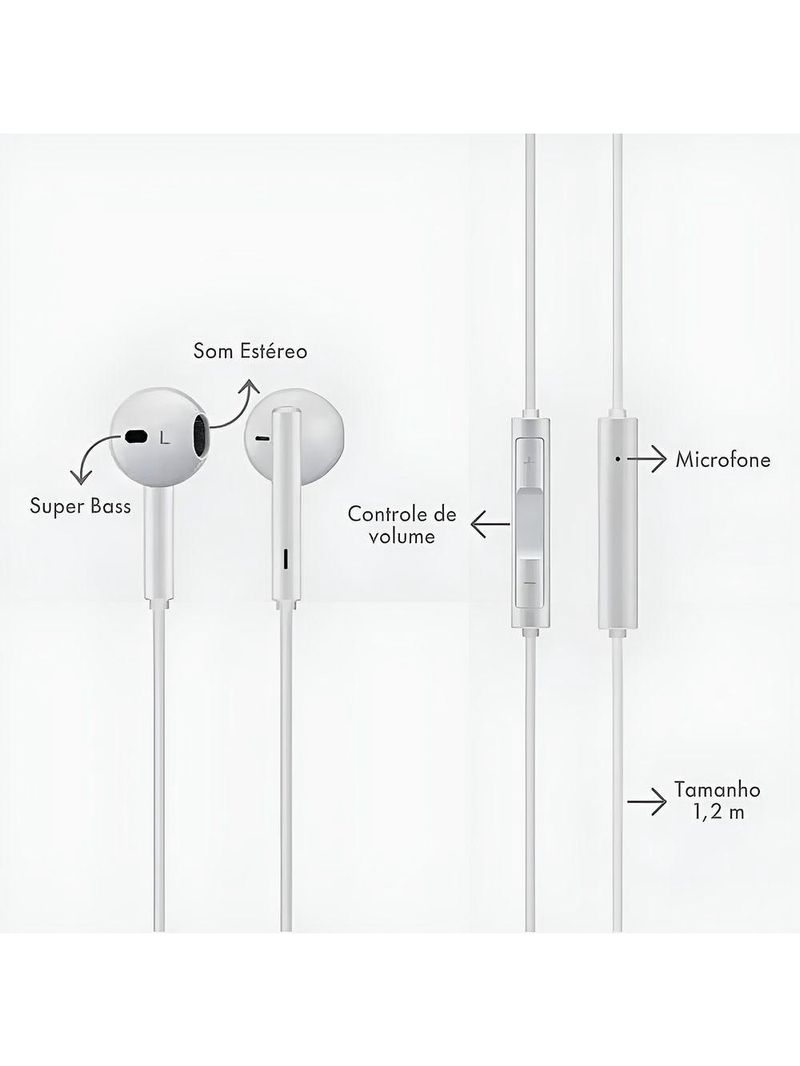 Fone Com Fio Usb-c Branco Microfone Cancelamento De Ruído - áudio Cristalino E Graves Profundos
