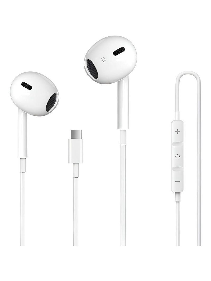 Fone Com Fio Usb-c Branco Microfone Cancelamento De Ruído - áudio Cristalino E Graves Profundos