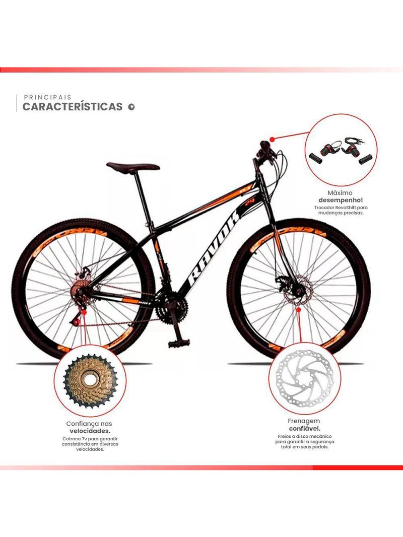 Bicicleta Aro 29 Bike Aço 21 Marchas Velocidades Freio A Disco Cor:laranja