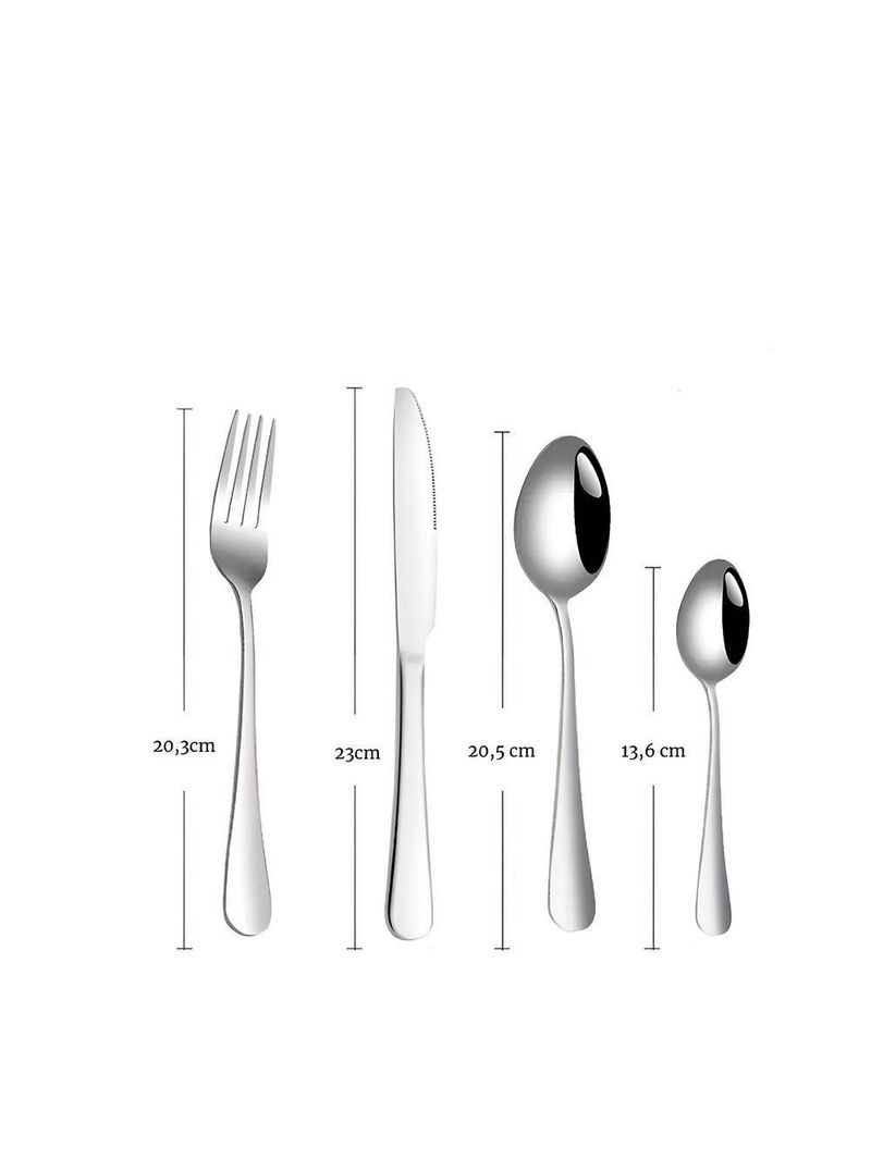 Faqueiro De Aço Inox Conjunto 24 Peças Prateado Liso - Acabamento Polido E Design Atemporal