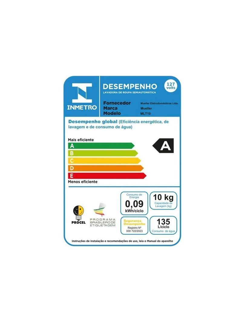 Tanquinho Mueller 10kg Semiautomático MLT10 Branco 110V