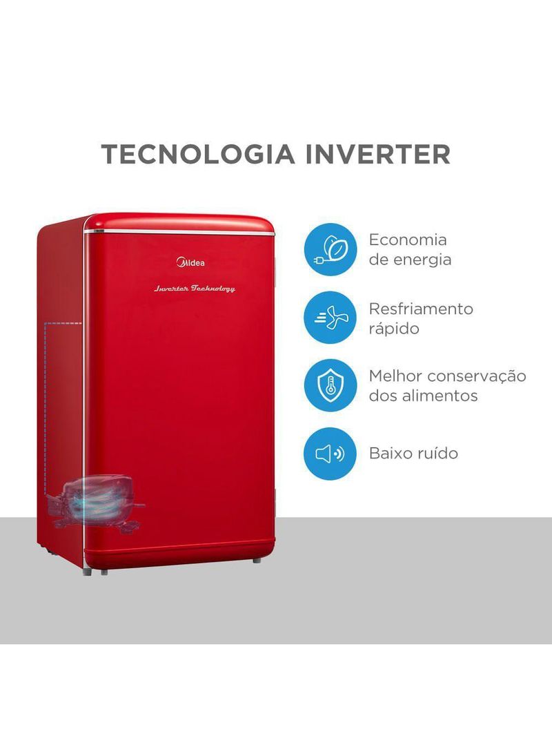 Frigobar Retrô Vermelho 93L Inverter Midea MDRD142RTD323 Bivolt
