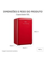 Frigobar Retrô Vermelho 93L Inverter Midea MDRD142RTD323 Bivolt