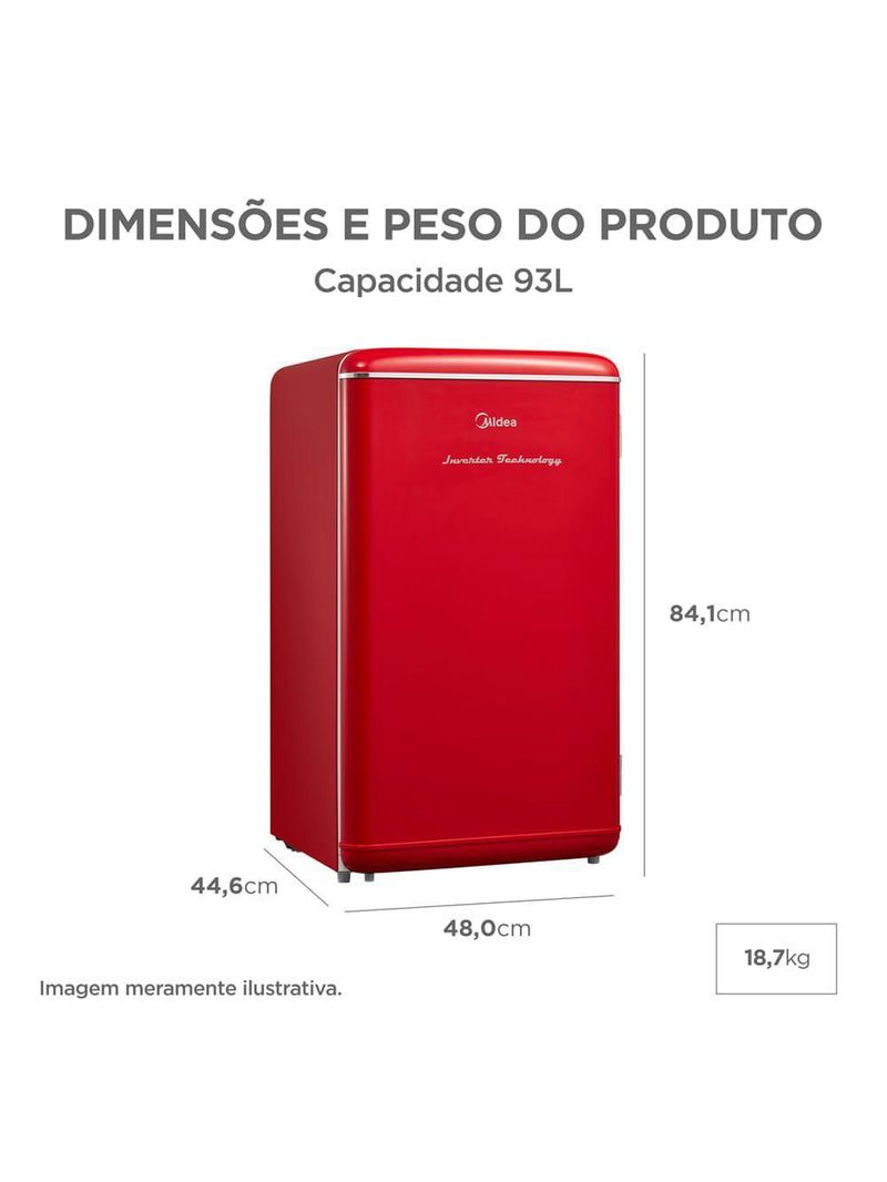 Frigobar Retrô Vermelho 93L Inverter Midea MDRD142RTD323 Bivolt