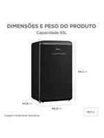 Frigobar Retrô Preto 93L Inverter Bivolt Midea MDRD142RTD303 Bivolt