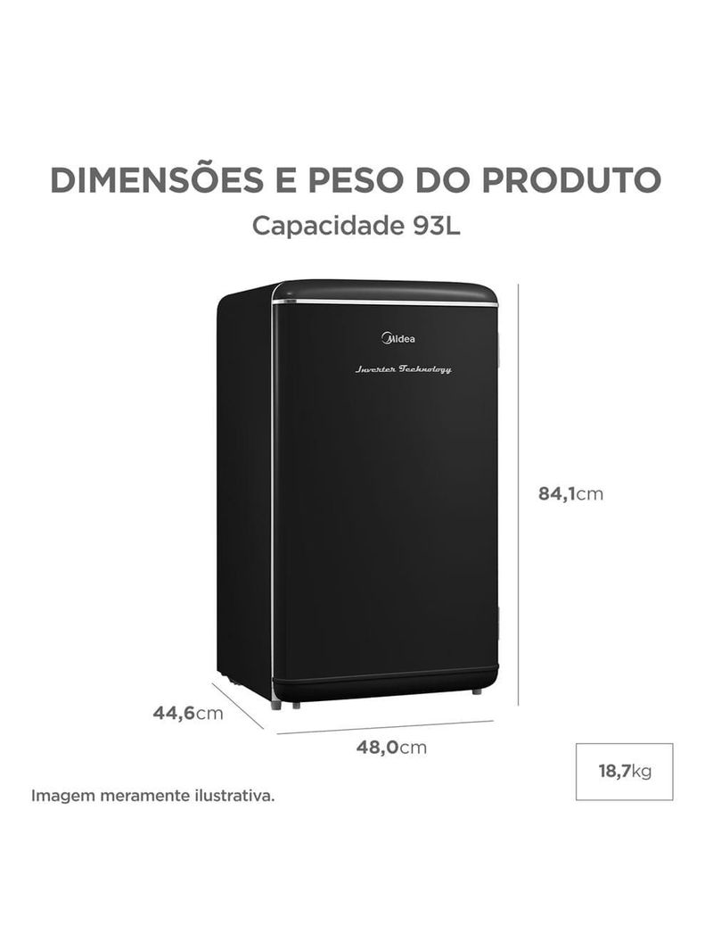 Frigobar Retrô Preto 93L Inverter Bivolt Midea MDRD142RTD303 Bivolt